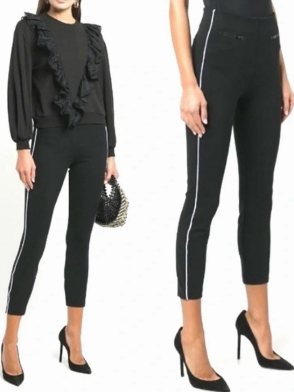 Spanx The Perfect Pant Ankle Skinny Black White Piped Pants Size Medium NEW